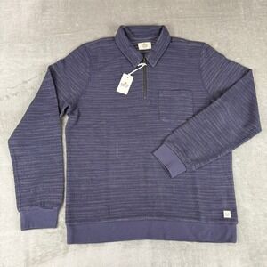 Marine Layer Textured Striped 1/4 Zip Mens Medium Navy Blue Terry $118 New NWT